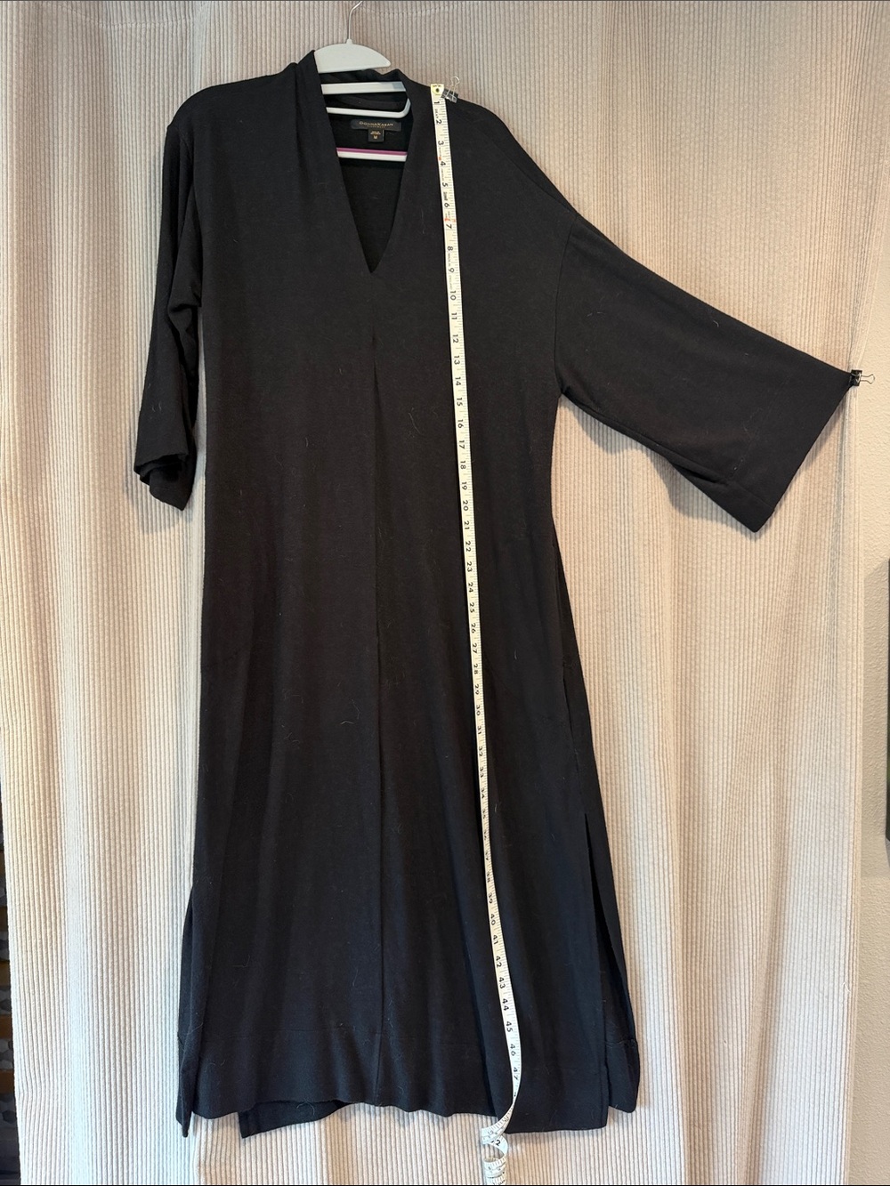 Black soft and stretchy V-Neck Midi Dress Top with Wide Sleeves